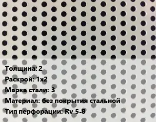 Лист перфорированный 2 1х2 Марка: 3 без покрытия стальной Rv 5-8